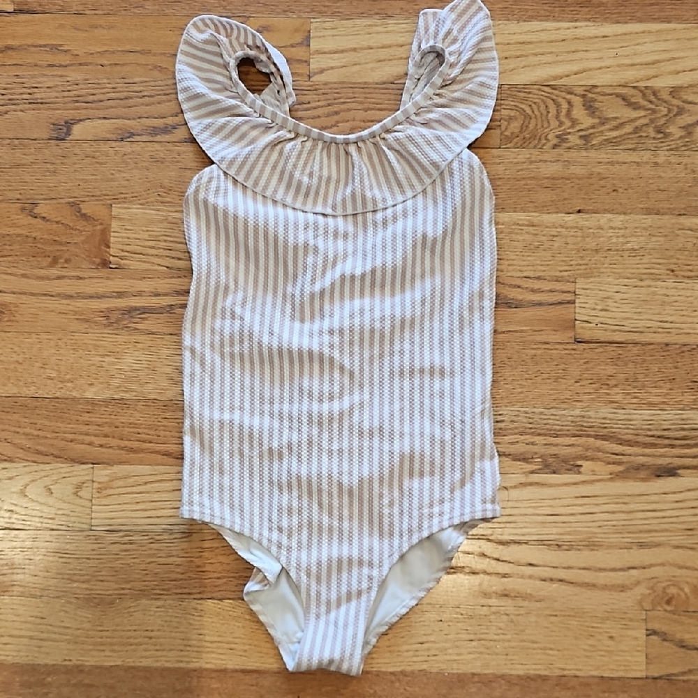 H&M Striped Pink and White Girls One Piece Bathing Suit Size 8/10